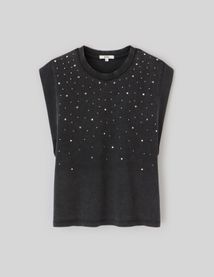 T-shirt sans manches à strass