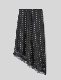 Jupe midi asym&eacute;trique &agrave; pois