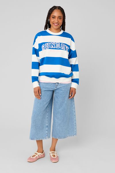 Sweat col rond brod&eacute; &agrave; rayures