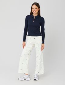 Pantalon velours brodé coeur