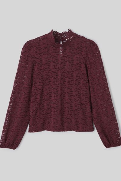 T-shirt col montant dentelle