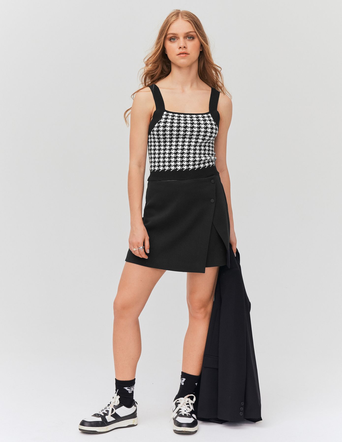 Débardeur tricot motif pied-de-poule
