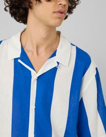 Chemise manches courtes ray&eacute;e viscose lin