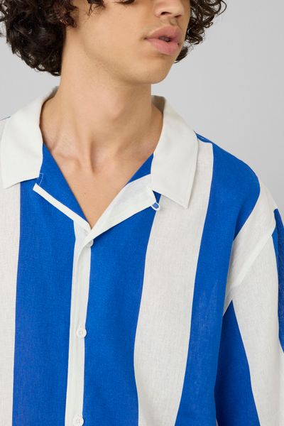 Chemise manches courtes ray&eacute;e viscose lin