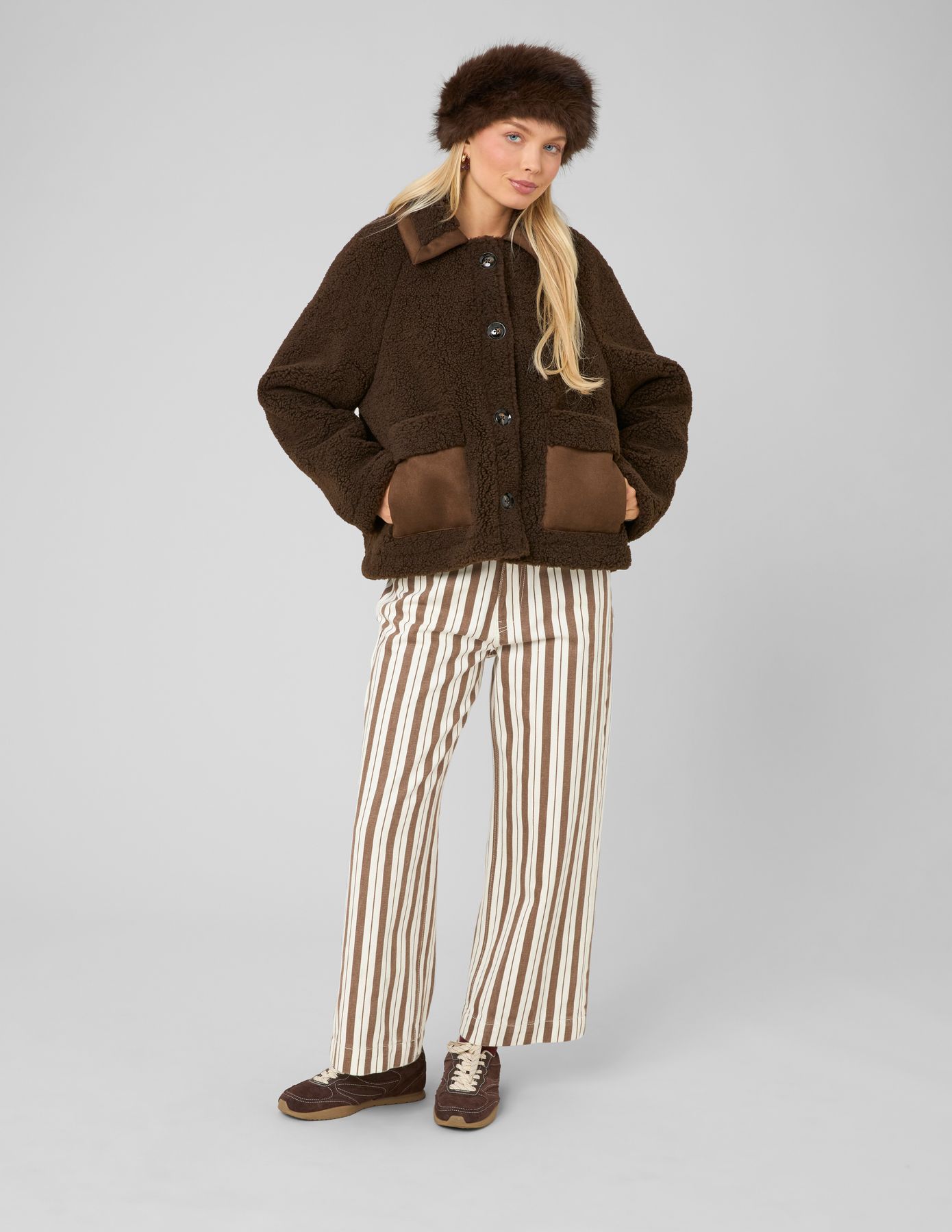 Veste en sherpa d&eacute;tails su&eacute;dine