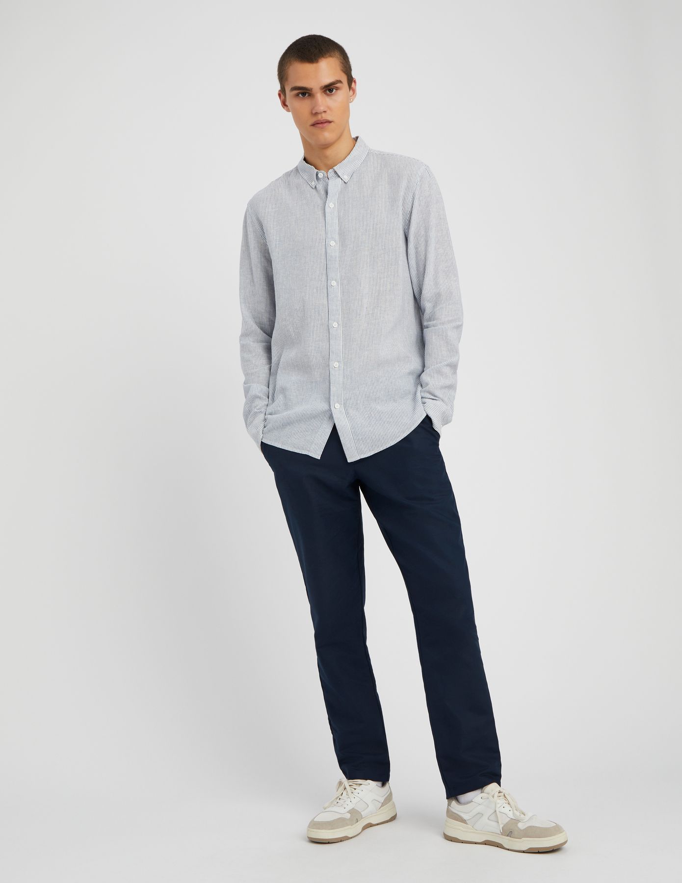 Chemise rayée droite en lin