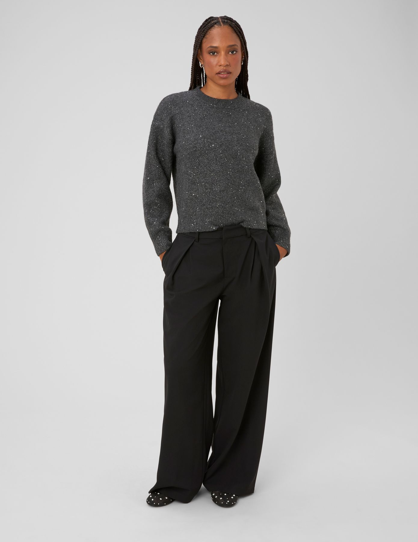 Pull col rond paillet&eacute;