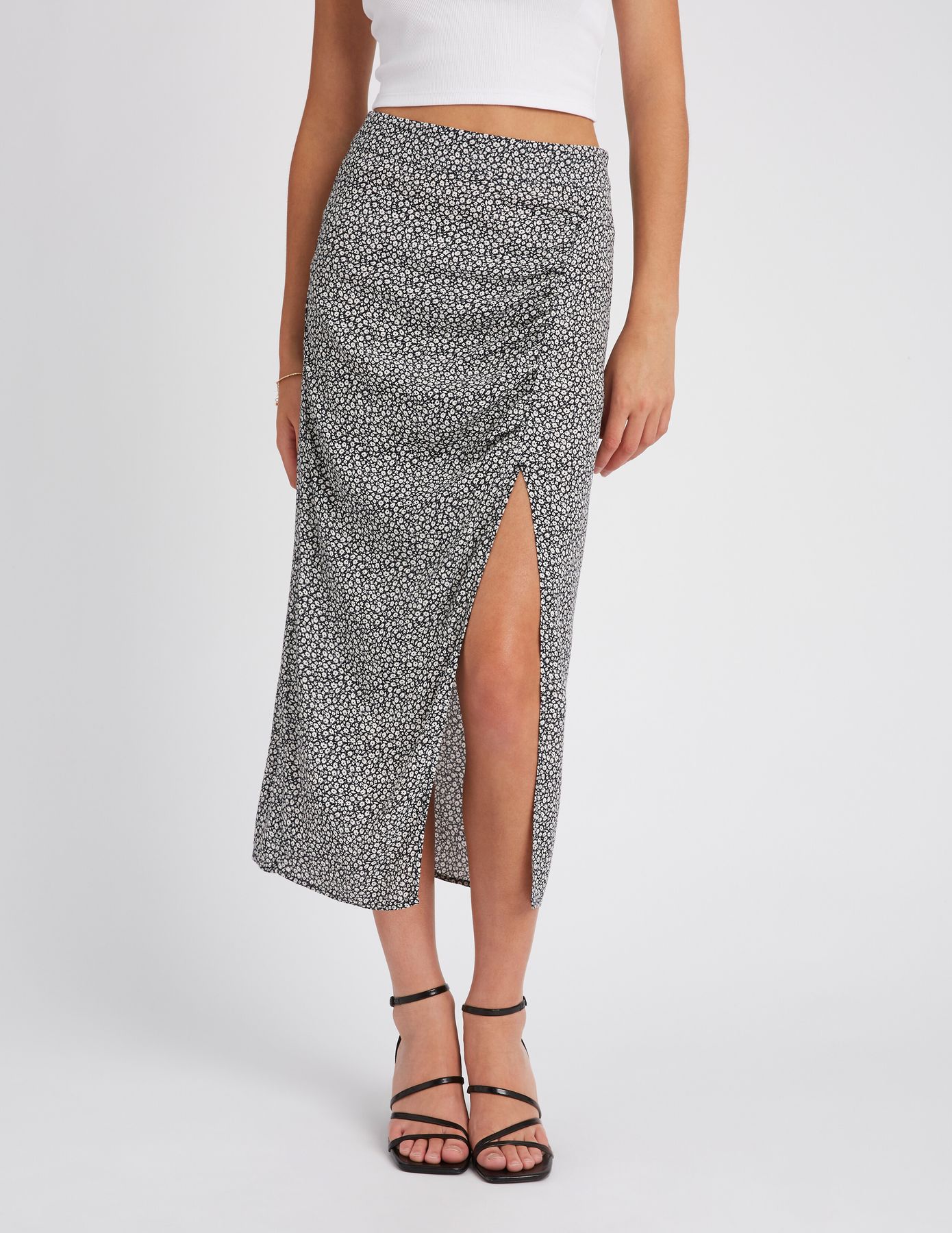 Jupe longue imprim&eacute;e &agrave; fronces