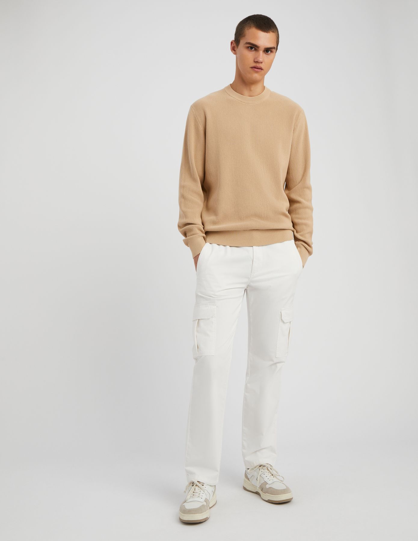 Pull col rond maille c&ocirc;tel&eacute;e