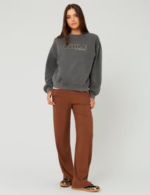 Sweat col rond broderie léopard