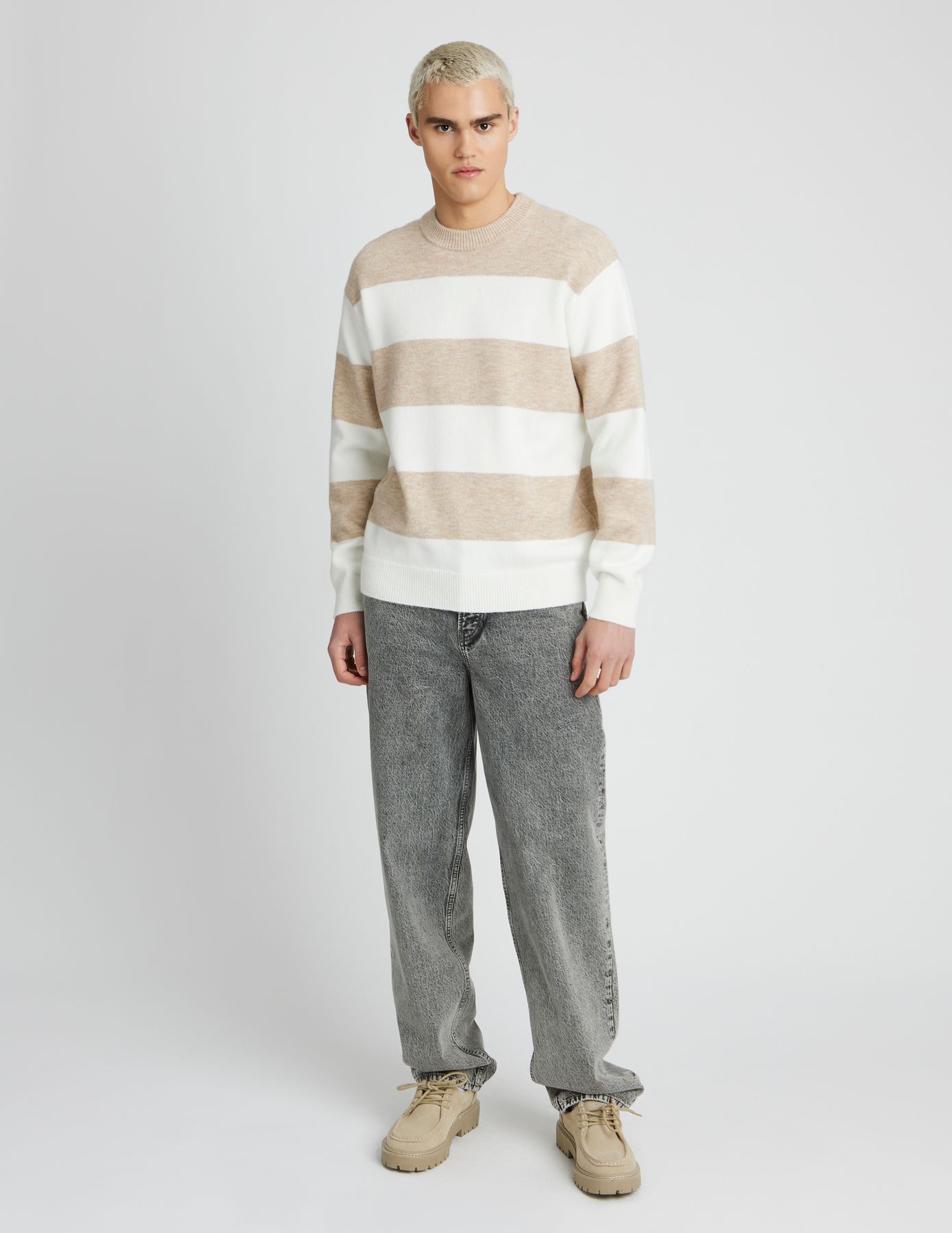 Pull col rond maxi rayures