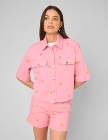 Veste en twill brod&eacute;e