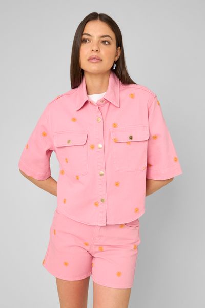 Veste en twill brod&eacute;e