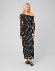 Robe longue imprim&eacute;e pois