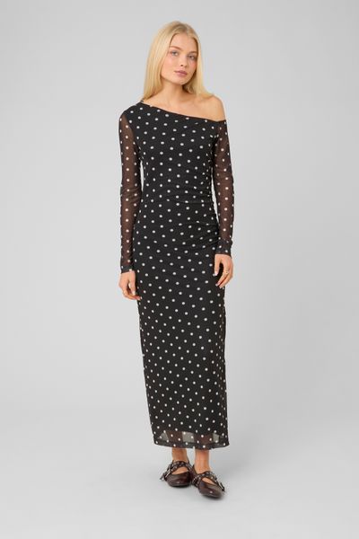 Robe longue imprim&eacute;e pois