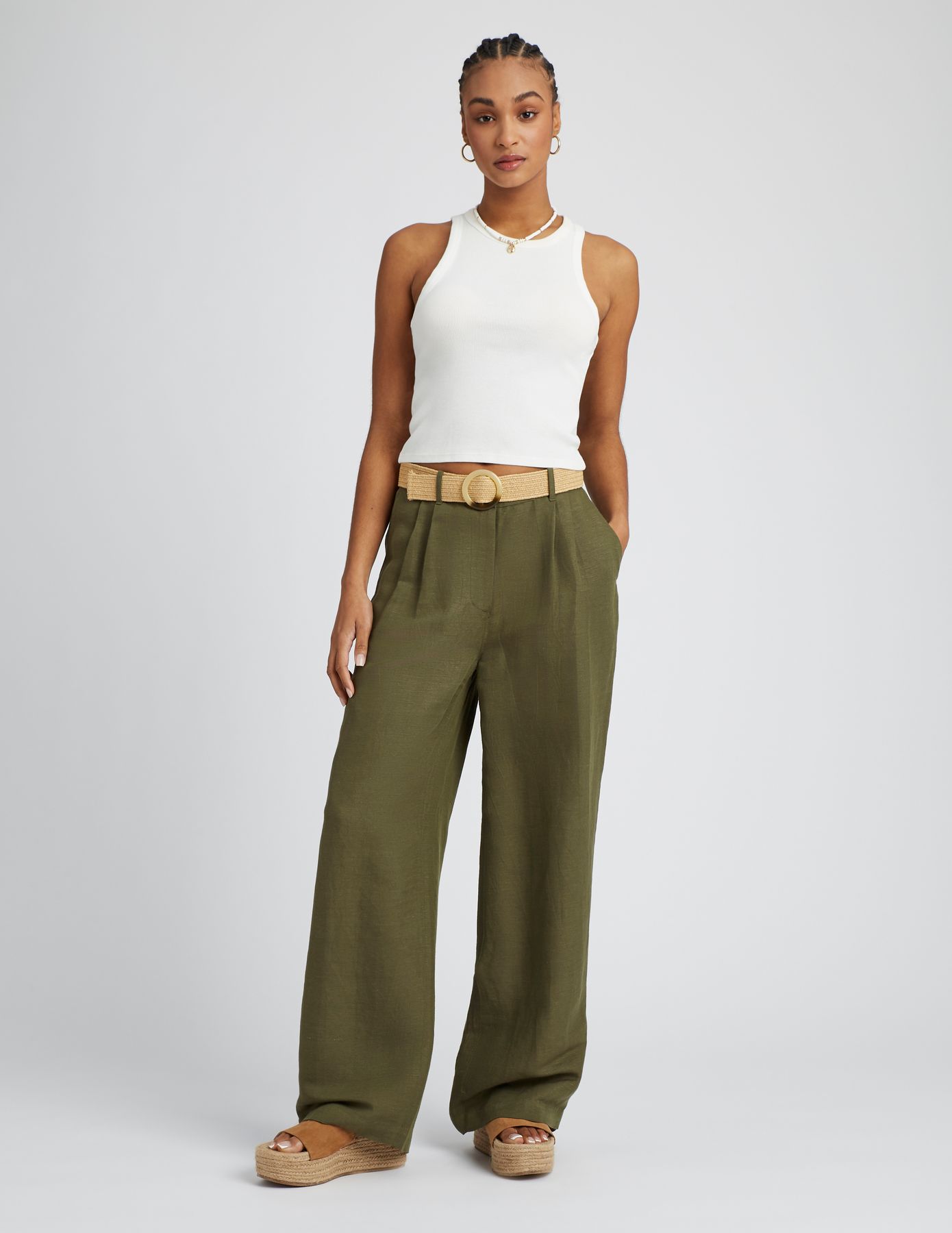 Pantalon lin avec ceinture