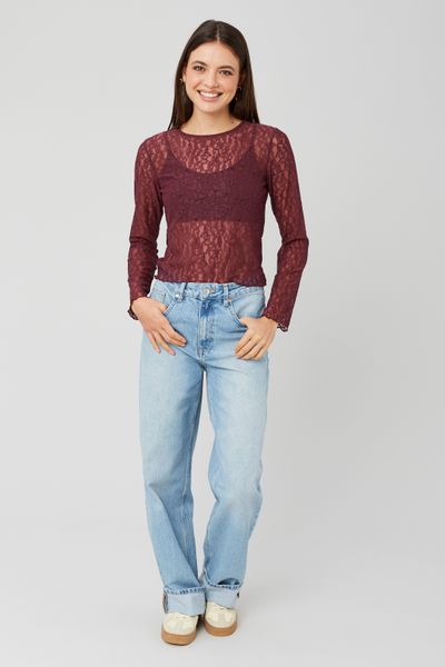 T-shirt manches longues en dentelle