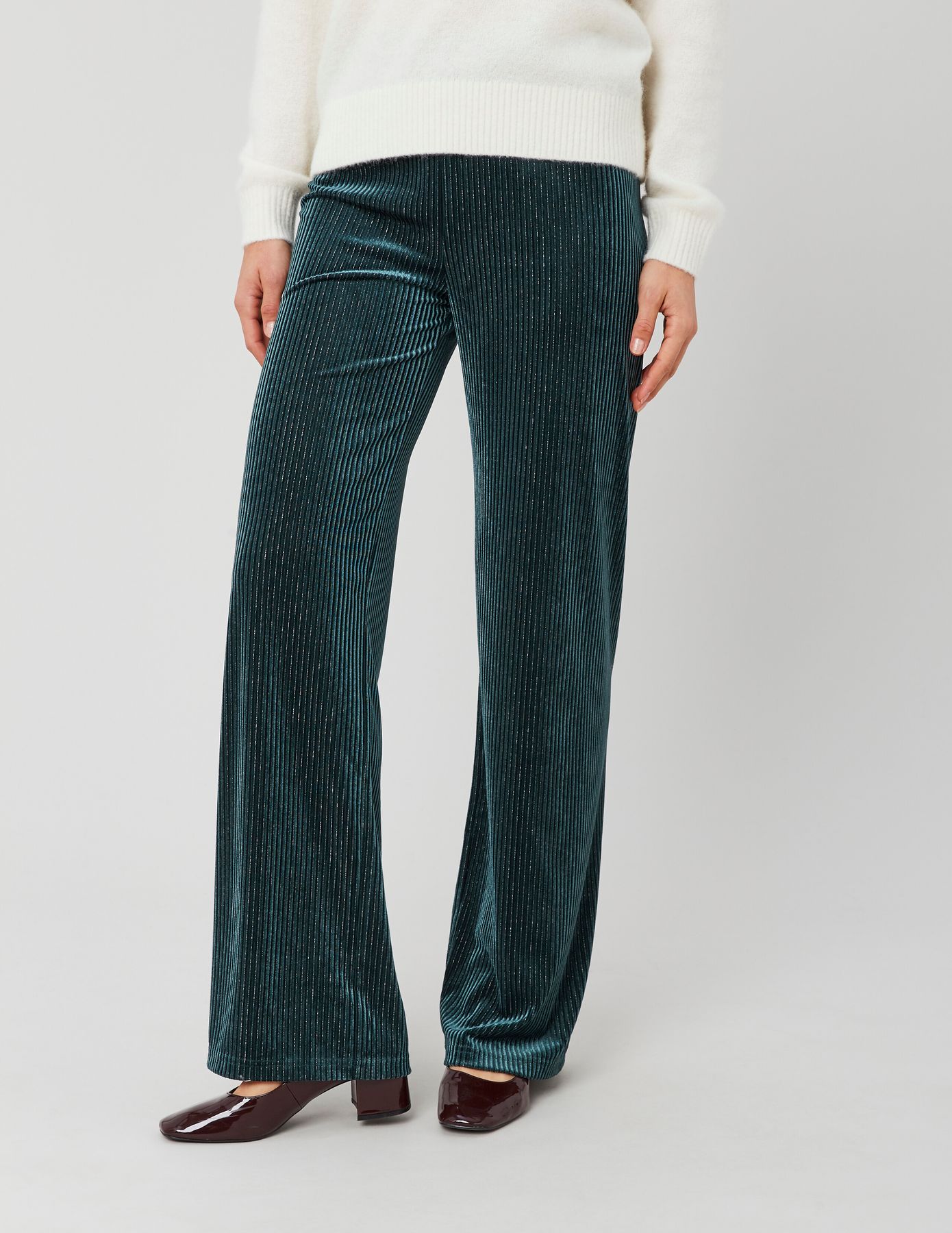 Pantalon wide leg en maille velours
