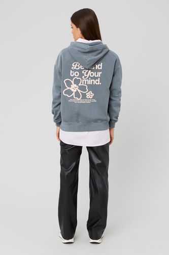 Sweat col capuche délavé imprimé devant/dos