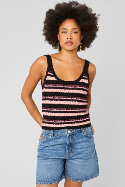 D&eacute;bardeur ray&eacute; en crochet multicolore