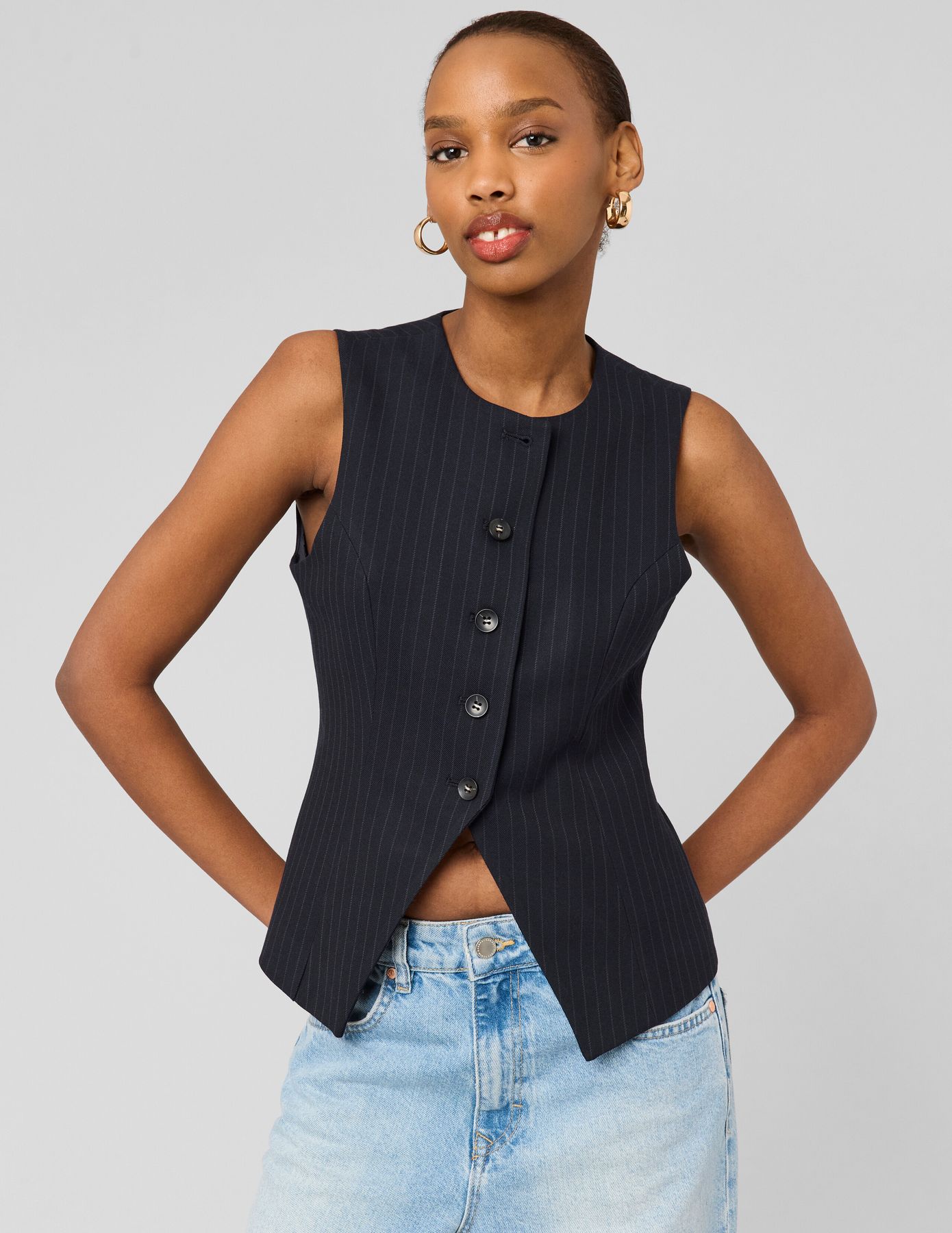 Gilet de costume asym&eacute;trique ray&eacute;