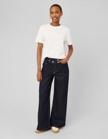 Jean wide leg ceinture asym&eacute;trique