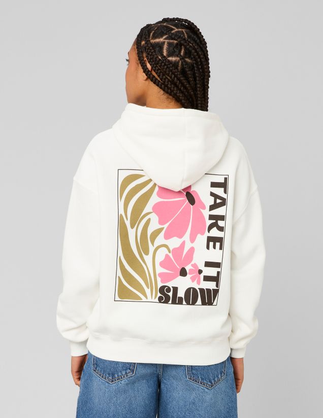 Sweat col capuche imprim&eacute; devant / dos