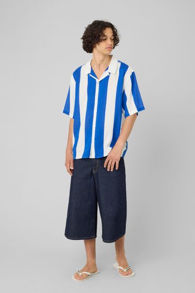 Chemise manches courtes ray&eacute;e viscose lin