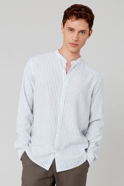 Chemise rayée col mao