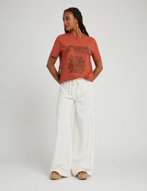 Pantalon fluide détail broderie