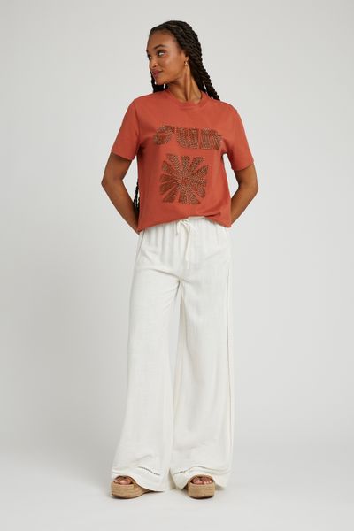 Pantalon fluide détail broderie