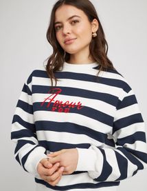 Sweat brodé rayé