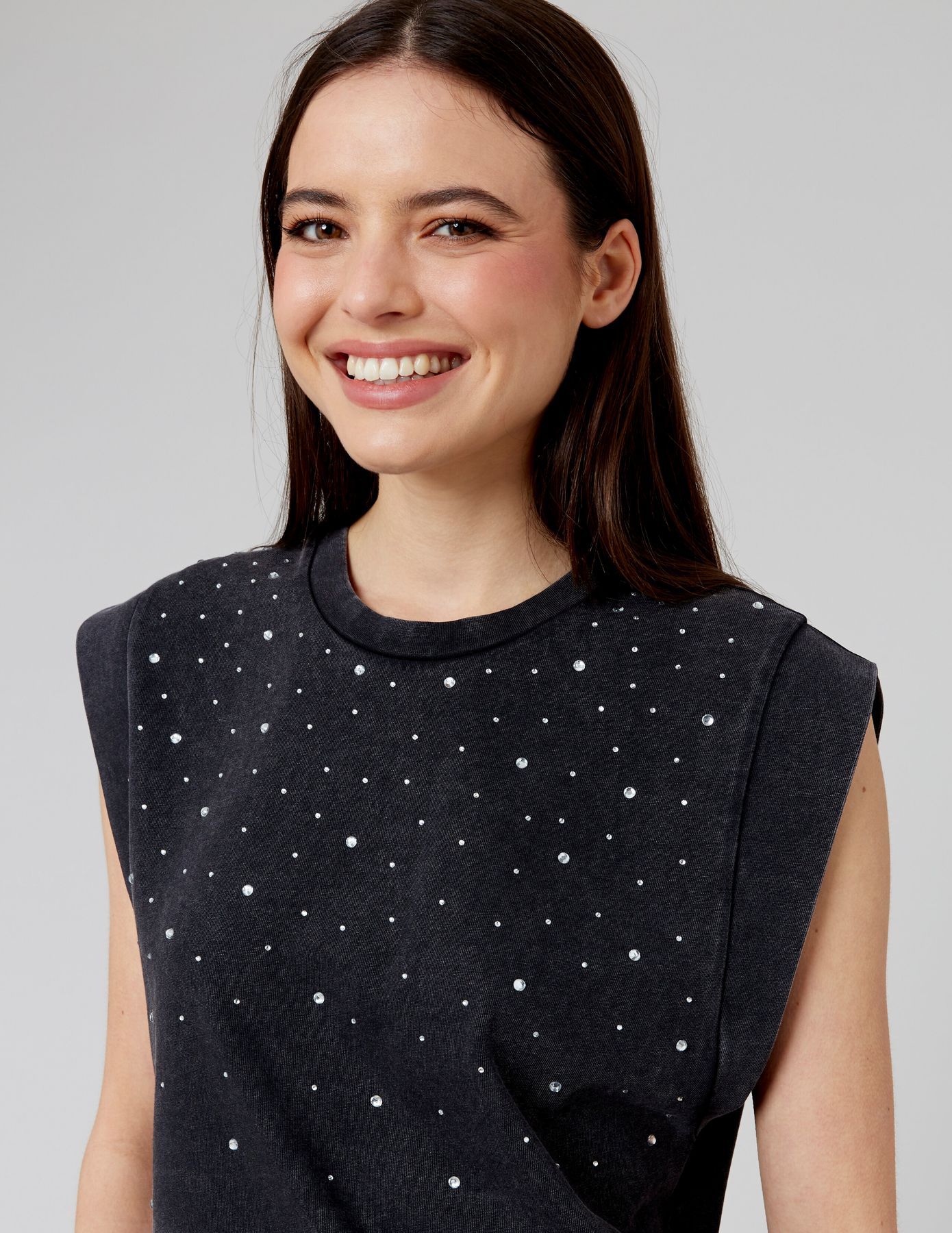 T-shirt sans manches à strass