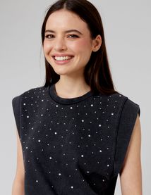 T-shirt sans manches à strass