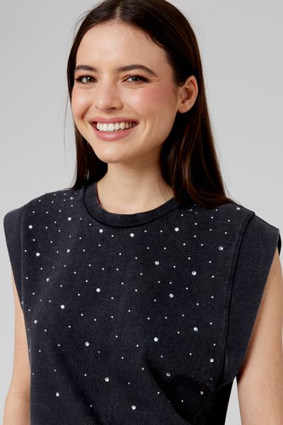 T-shirt sans manches à strass