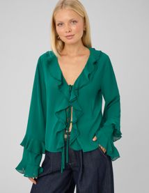 Blouse volant&eacute;e manches longues