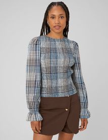 Blouse smock&eacute;e &agrave; carreaux