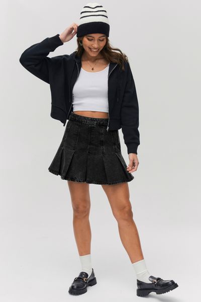 Jupe pliss&eacute;e en jean