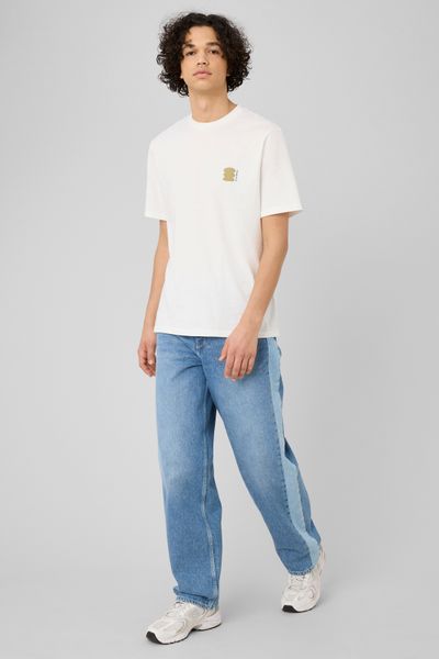 Jean loose &agrave; bandes bicolore