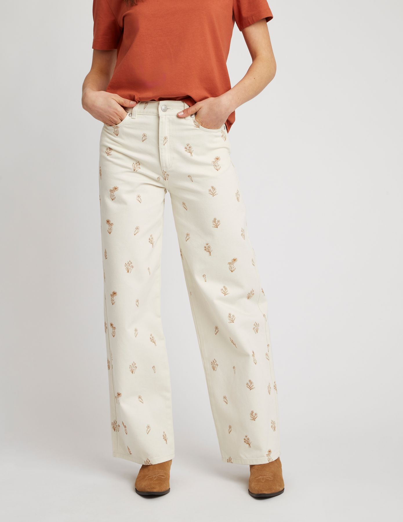 Pantalon wide leg brodé