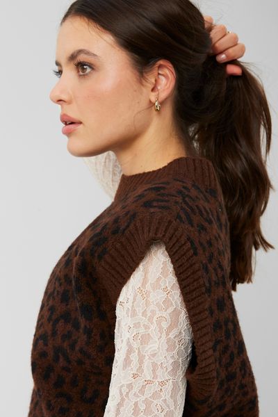 Pull sans manches léopard