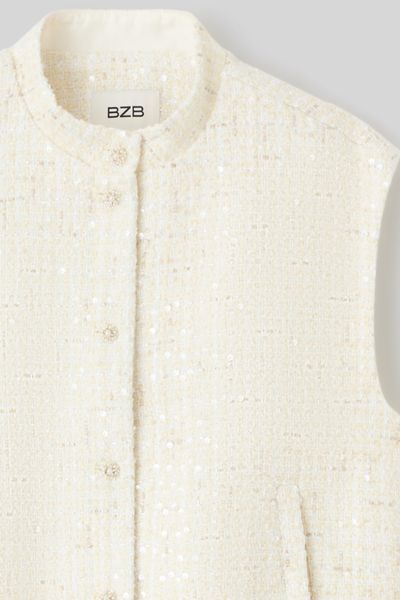 Veste tweed sans manches effet brillant