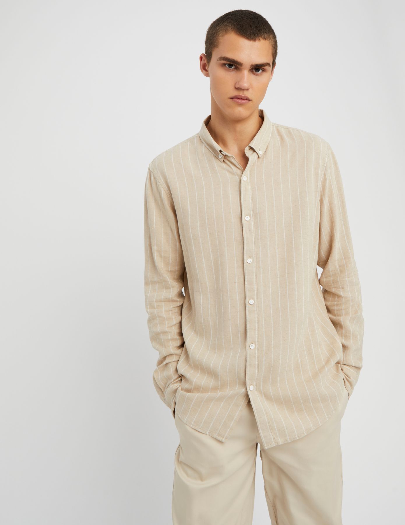 Chemise rayée droite en lin