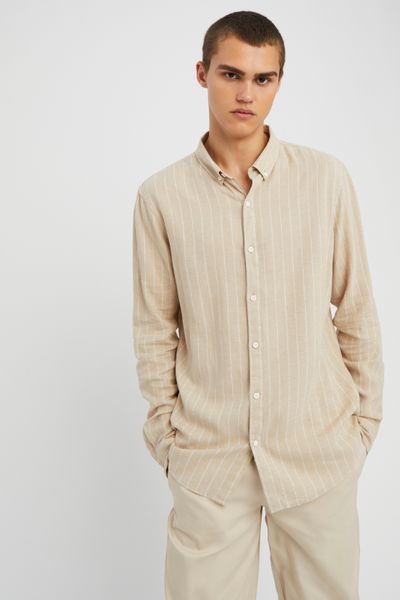 Chemise rayée droite en lin