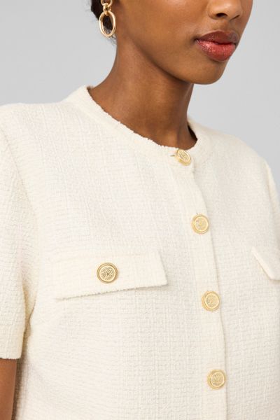 Top boutonn&eacute; en tweed