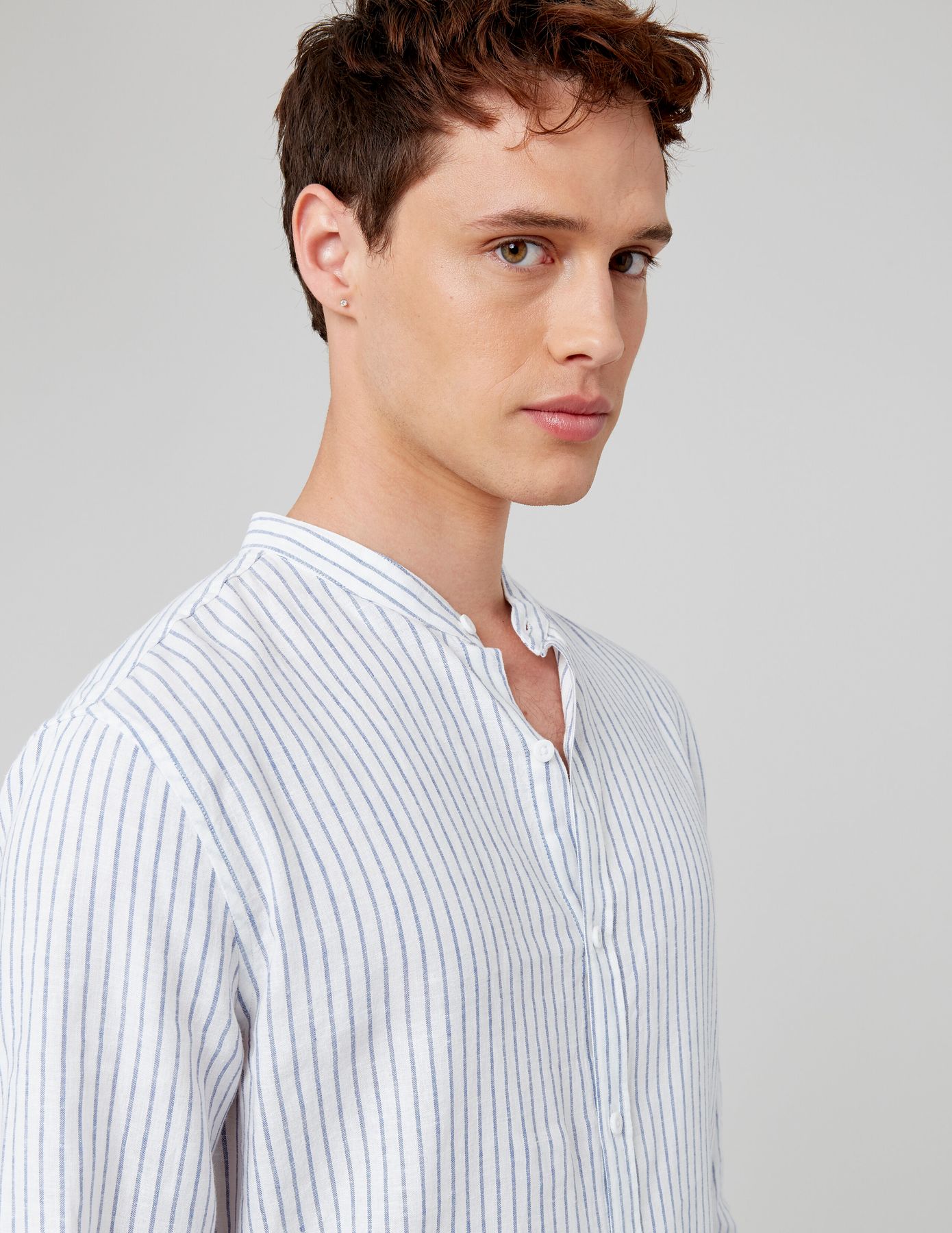 Chemise rayée col mao