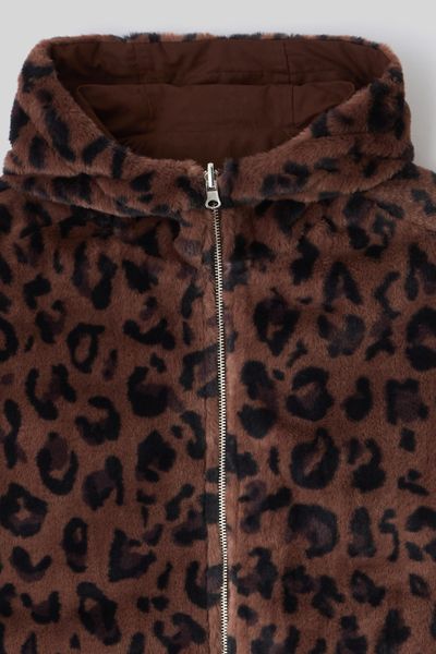 Blouson à capuche réversible imprimé léopard