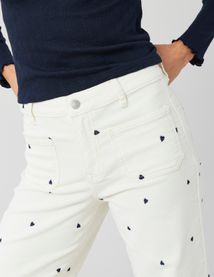 Pantalon velours brodé coeur