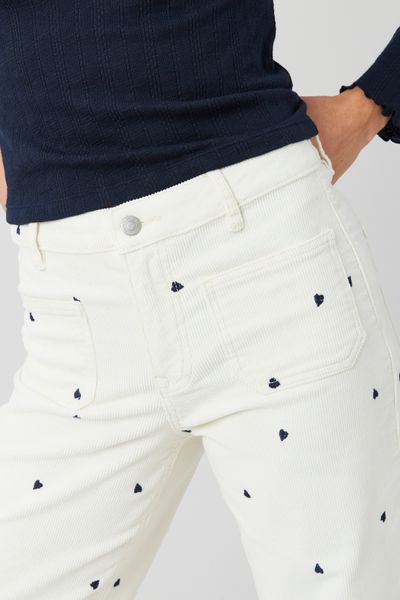 Pantalon velours brodé coeur