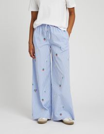 Pantalon rayé brodé